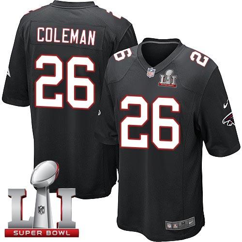 Nike Falcons #26 Tevin Coleman Black Alternate Super Bowl LI 51 Youth Stitched NFL Elite Jersey